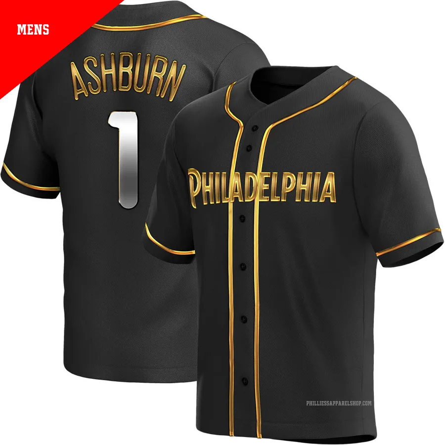 Philadelphia Phillies ＃1 Richie Ashburn Men's Gold Replica Black en Alternate Jersey