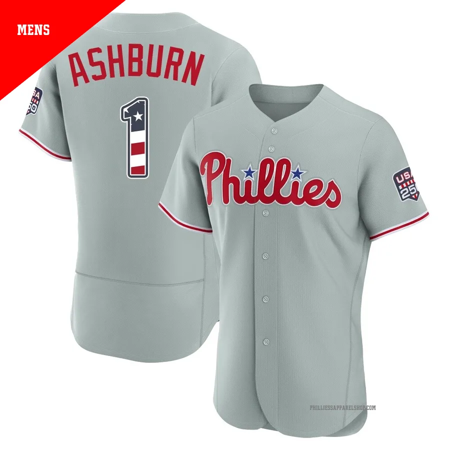 Philadelphia Phillies ＃1 Richie Ashburn Men's Gray Authentic USA 250 Fourth Of July Road Stadium Jersey