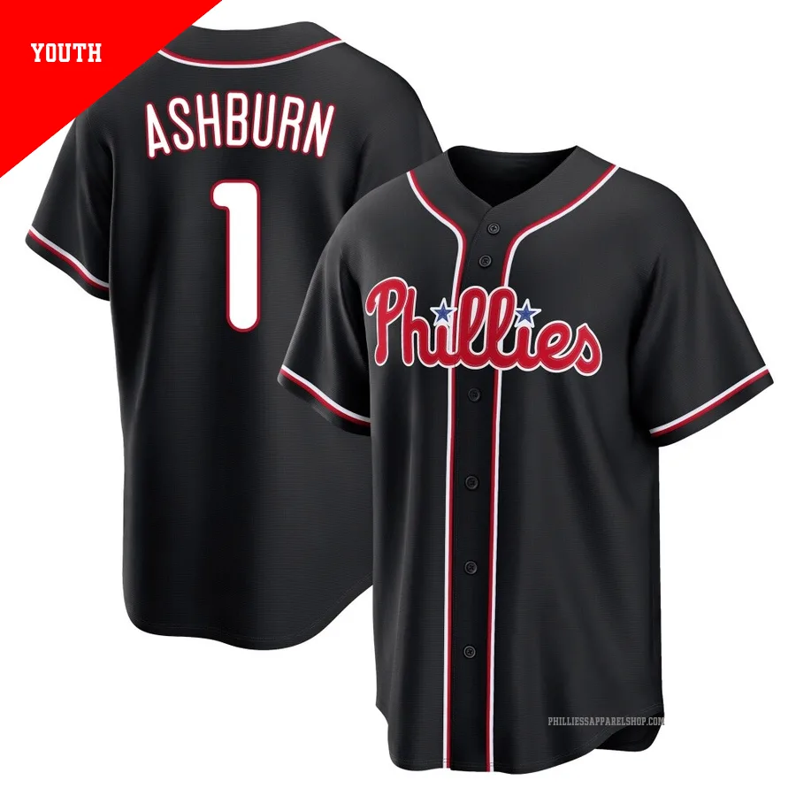 Philadelphia Phillies ＃1 Richie Ashburn Youth Black Replica Fashion Out Jersey