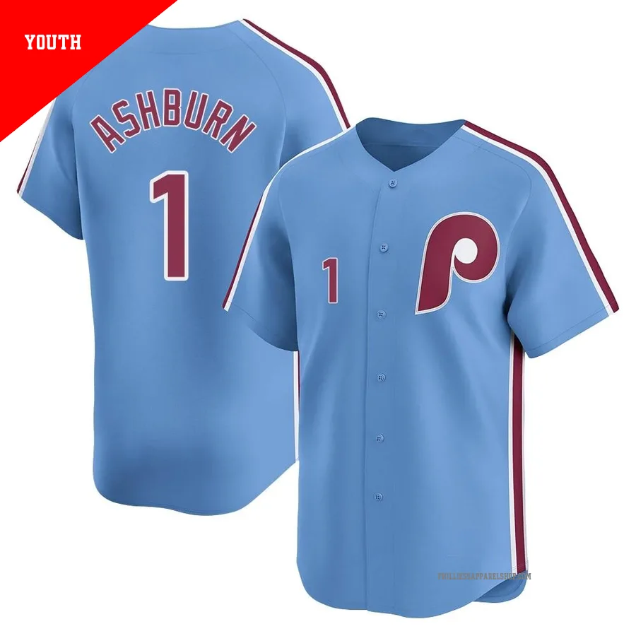 Philadelphia Phillies ＃1 Richie Ashburn Youth Light Blue Limited Alternate Jersey