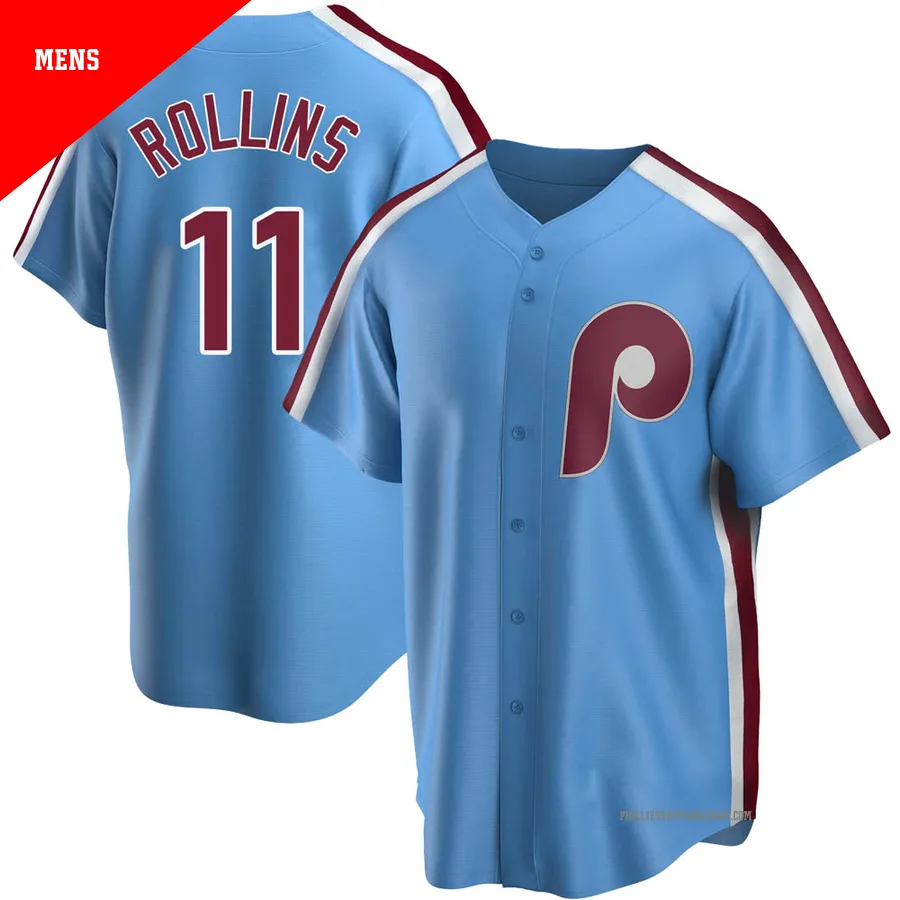 Philadelphia Phillies ＃11 Jimmy Rollins Men's Light Blue Replica Road Cooperstown Collection Jersey