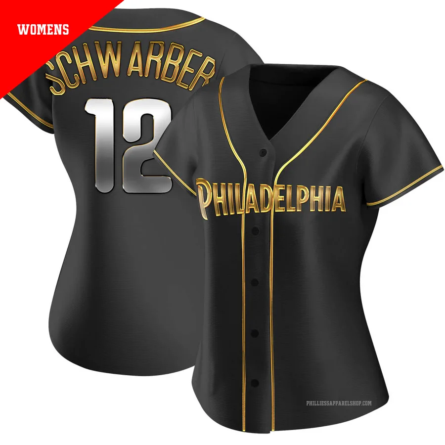 Philadelphia Phillies ＃12 Kyle Schwarber Women's Gold Replica Black en Alternate Jersey