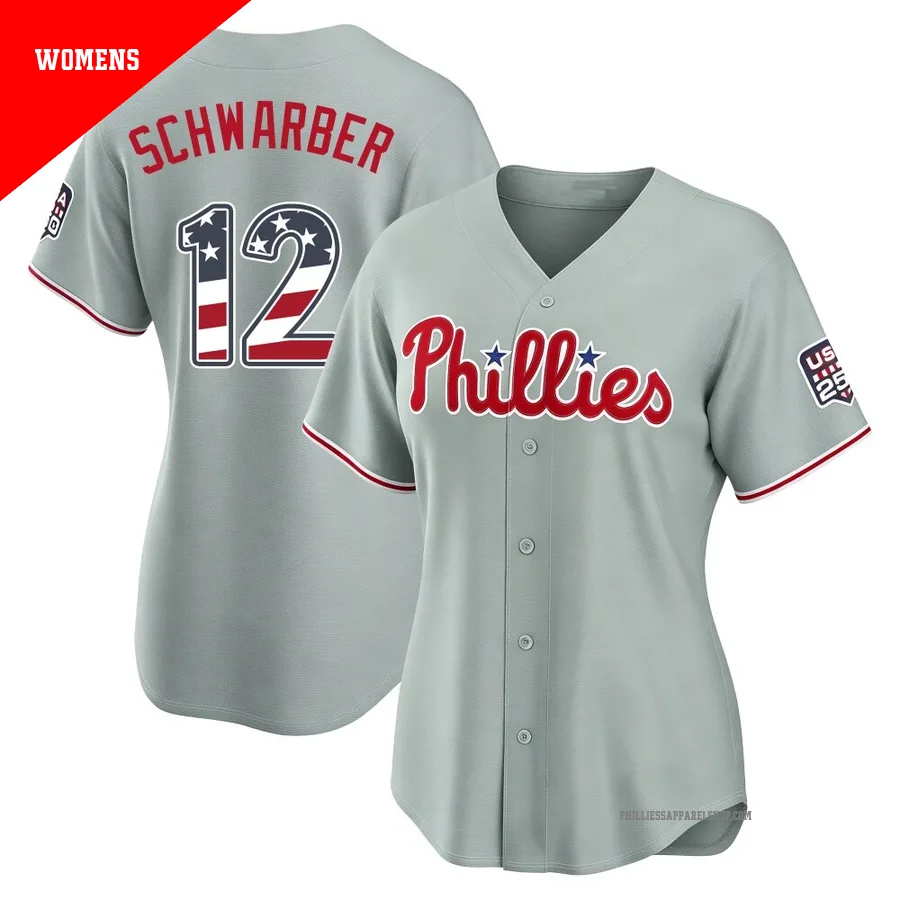 Philadelphia Phillies ＃12 Kyle Schwarber Women's Gray Limited USA 250 Fourth Of July Road Stadium Jersey
