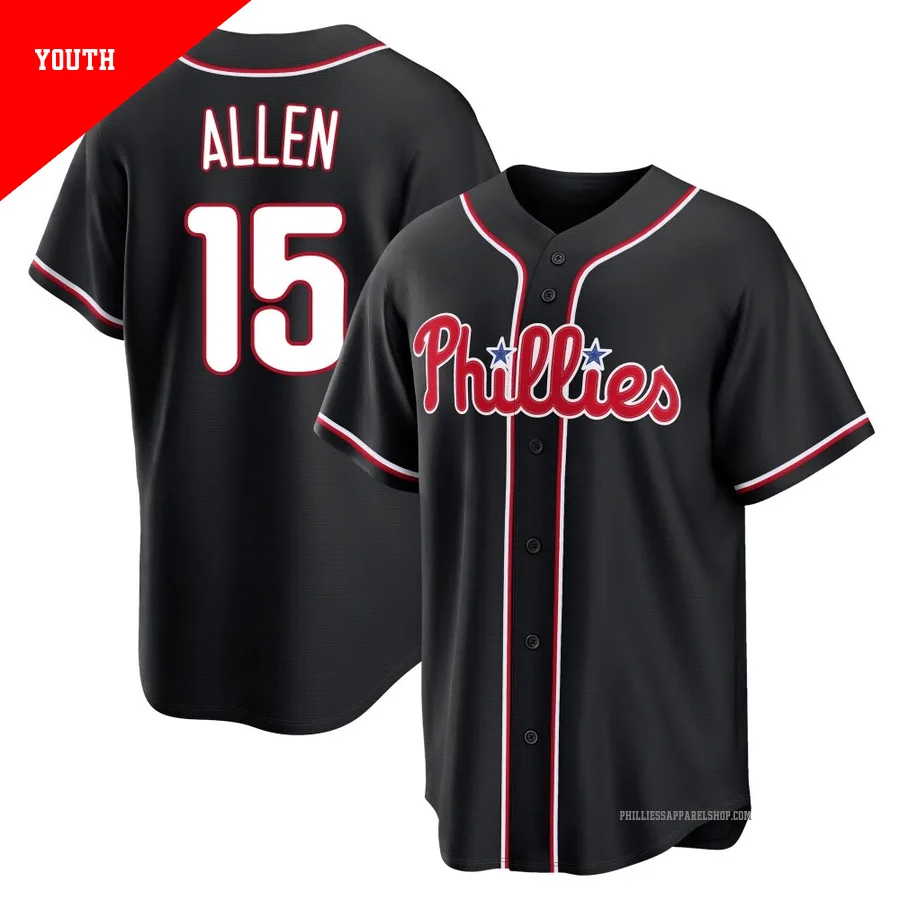 Philadelphia Phillies ＃15 Richie Allen Youth Black Replica Fashion Out Jersey