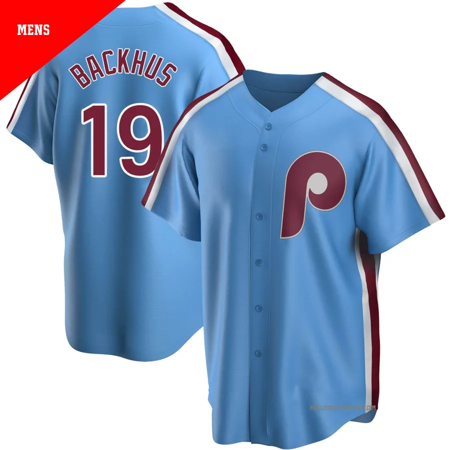 Philadelphia Phillies ＃19 Kyle Backhus Men's Light Blue Replica Road Cooperstown Collection Jersey