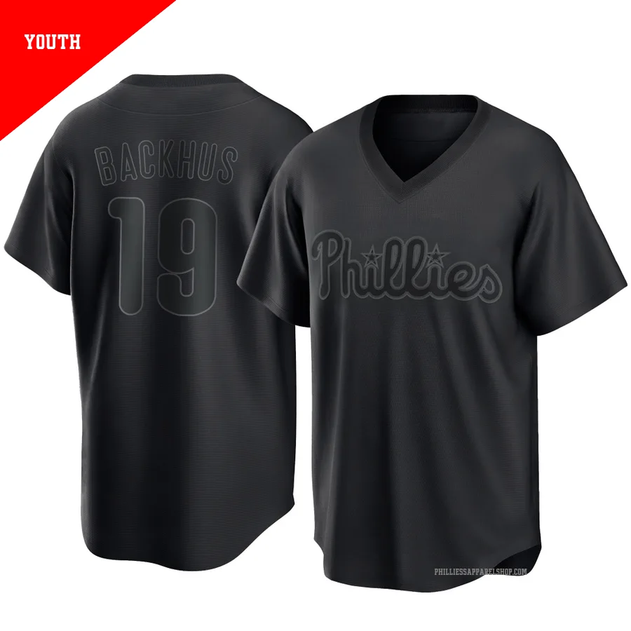 Philadelphia Phillies ＃19 Kyle Backhus Youth Black Replica Pitch Fashion Jersey