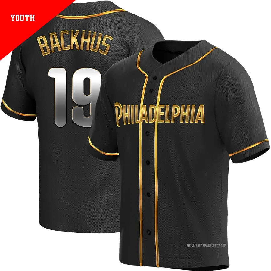 Philadelphia Phillies ＃19 Kyle Backhus Youth Gold Replica Black en Alternate Jersey