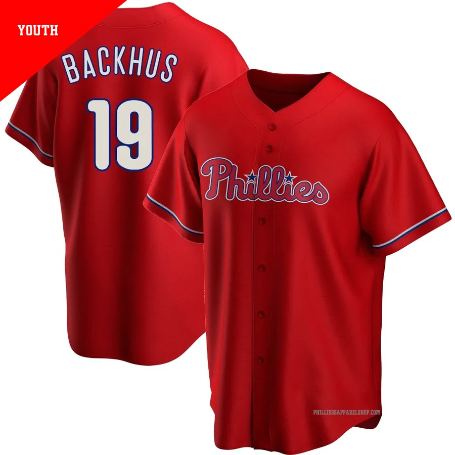 Philadelphia Phillies ＃19 Kyle Backhus Youth Red Replica Alternate Jersey