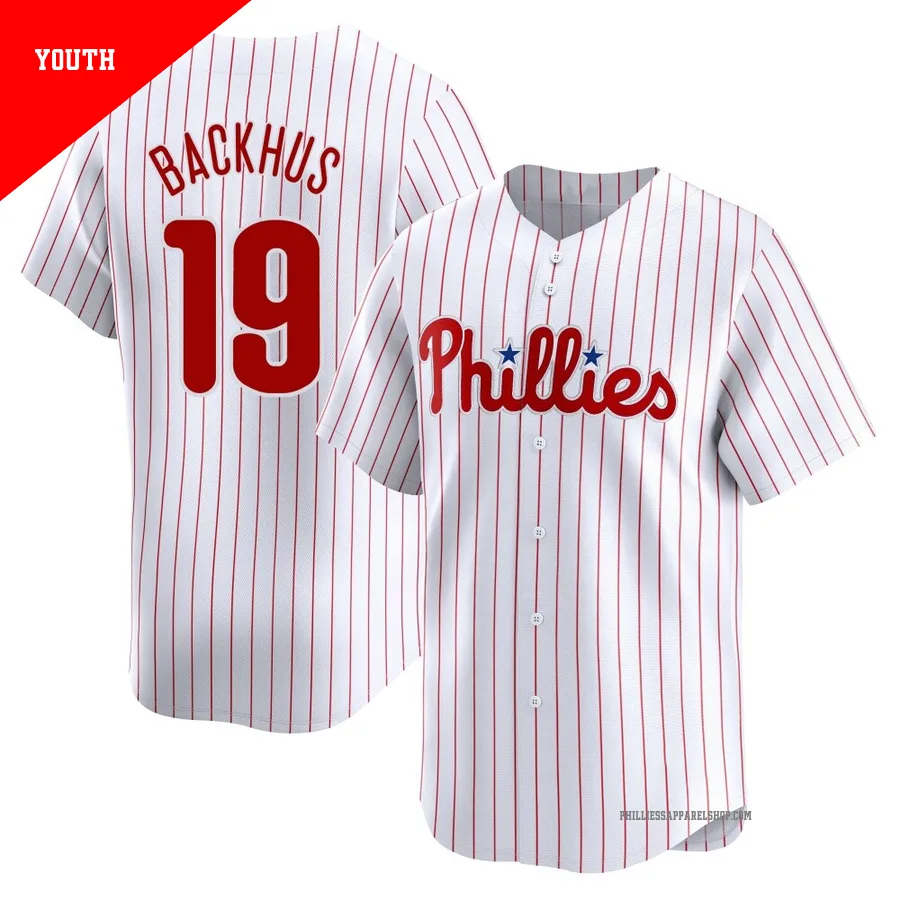 Philadelphia Phillies ＃19 Kyle Backhus Youth White Limited Home Jersey