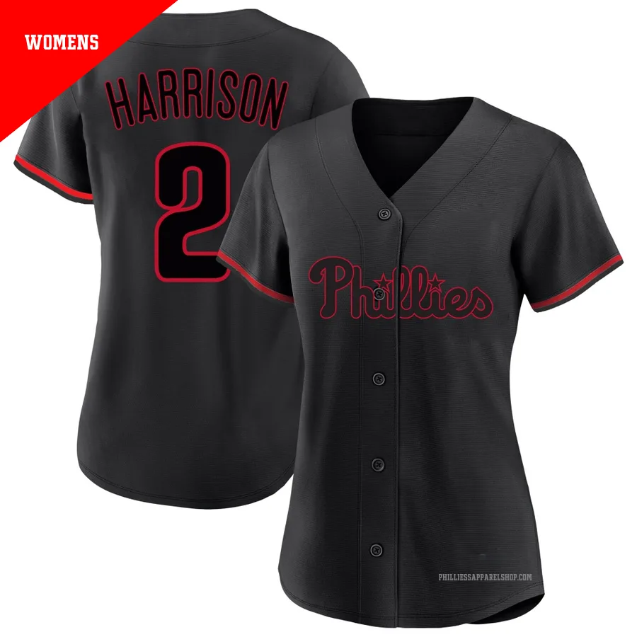 Philadelphia Phillies ＃2 Josh Harrison Women's Black Replica Fashion Jersey
