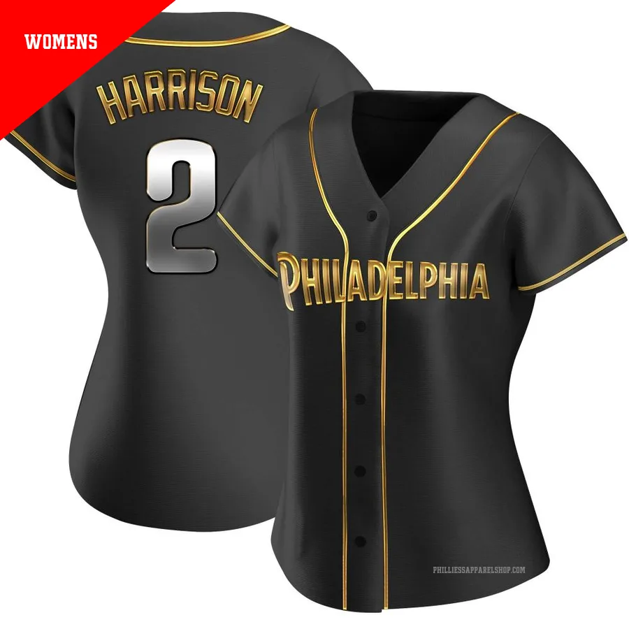 Philadelphia Phillies ＃2 Josh Harrison Women's Gold Replica Black en Alternate Jersey