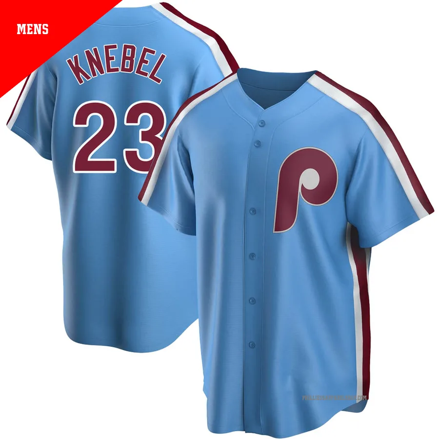 Philadelphia Phillies ＃23 Corey Knebel Men's Light Blue Replica Road Cooperstown Collection Jersey