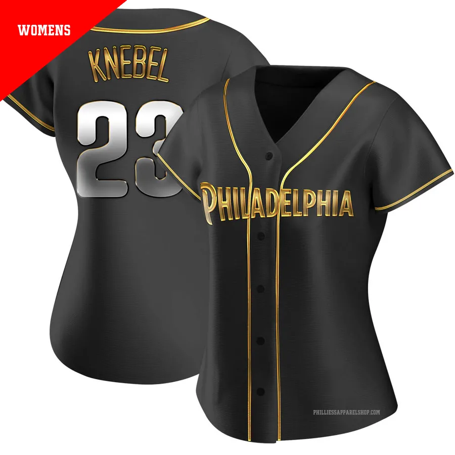 Philadelphia Phillies ＃23 Corey Knebel Women's Gold Replica Black en Alternate Jersey