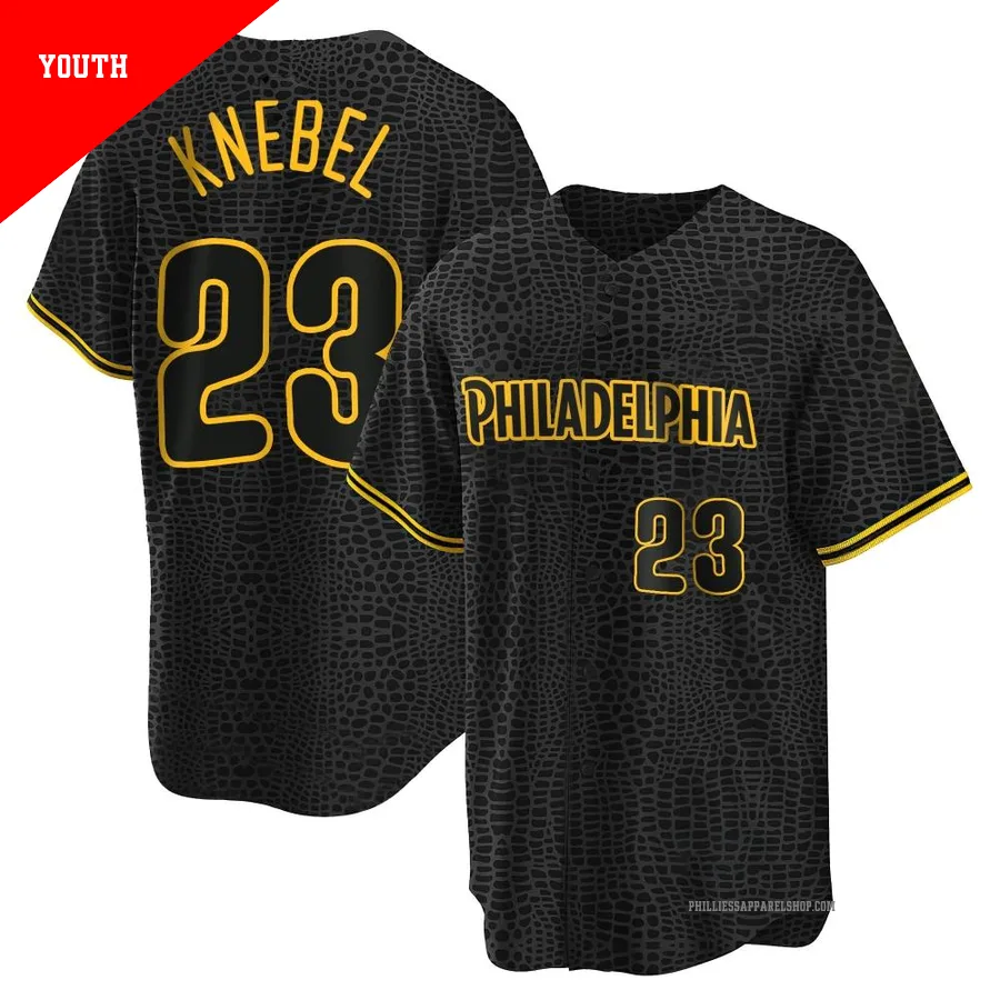 Philadelphia Phillies ＃23 Corey Knebel Youth Black Replica Snake Skin City Jersey