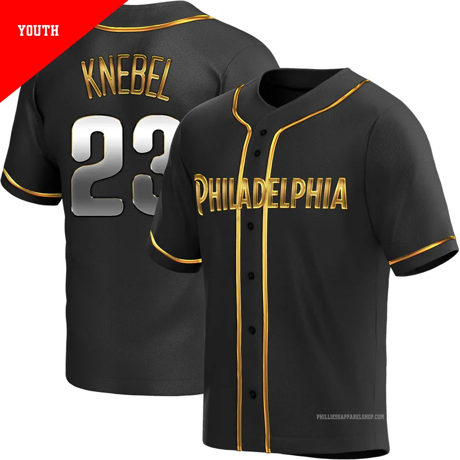 Philadelphia Phillies ＃23 Corey Knebel Youth Gold Replica Black en Alternate Jersey