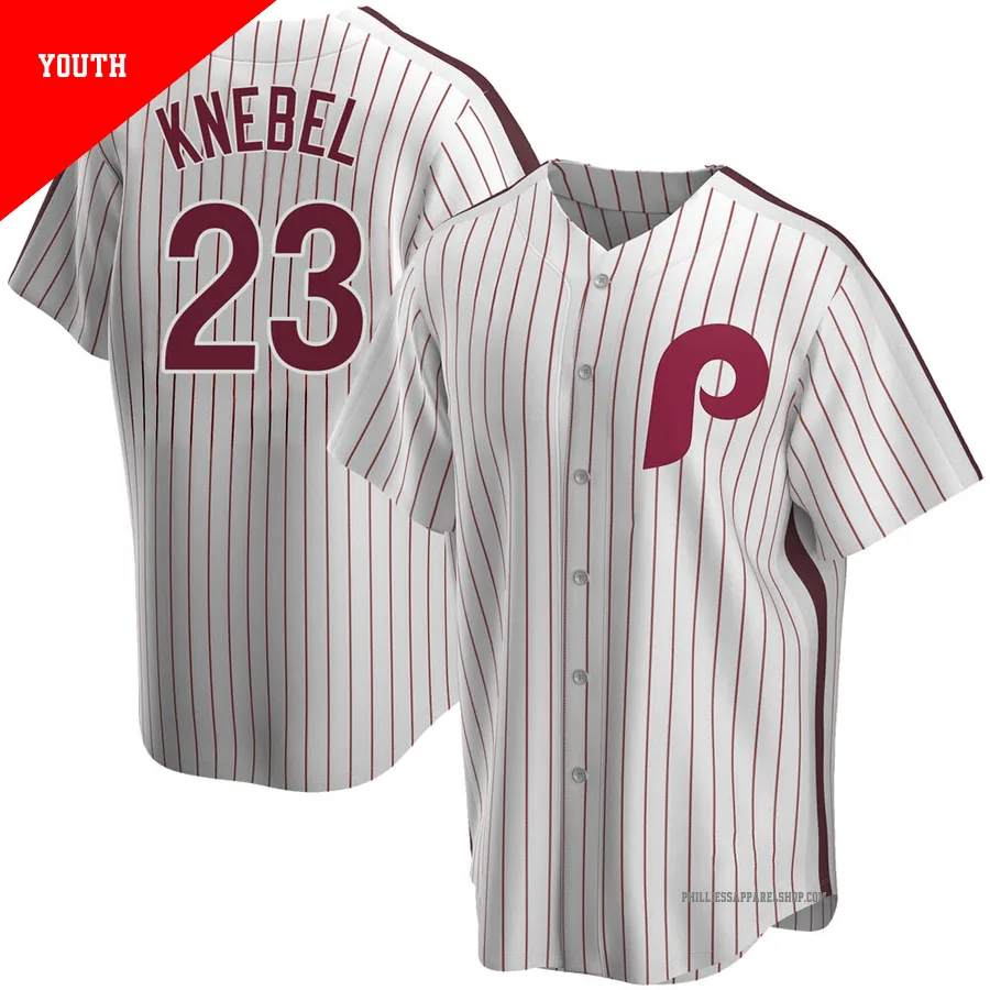 Philadelphia Phillies ＃23 Corey Knebel Youth White Replica Home Cooperstown Collection Jersey