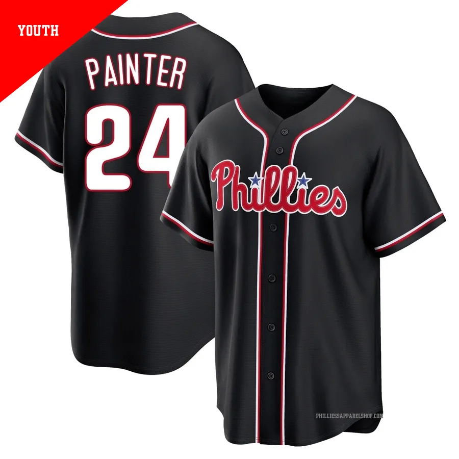 Philadelphia Phillies ＃24 Andrew Painter Youth Black Replica Fashion Out Jersey