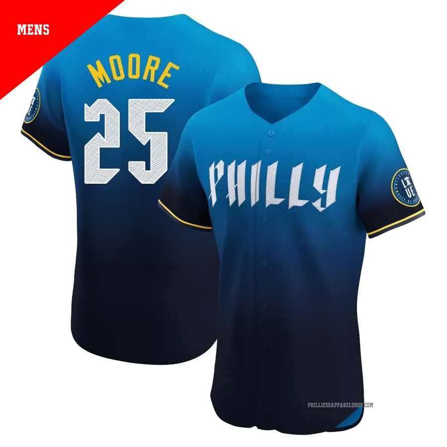 Philadelphia Phillies ＃25 Dylan Moore Men's Blue Elite 2024 City Connect Jersey