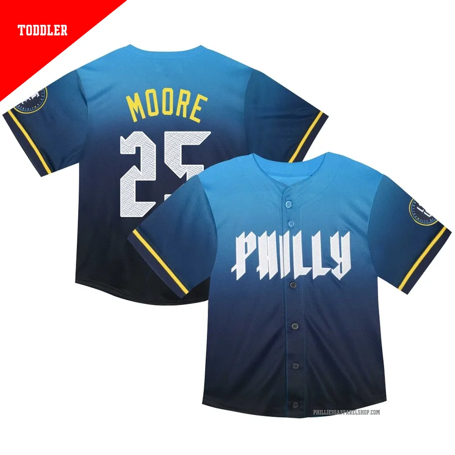Philadelphia Phillies ＃25 Dylan Moore Men's Blue Limited Toddler 2024 City Connect Jersey