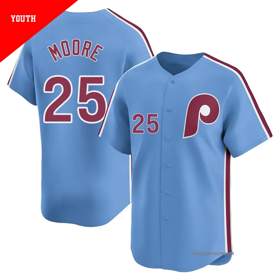Philadelphia Phillies ＃25 Dylan Moore Youth Light Blue Limited Alternate Jersey