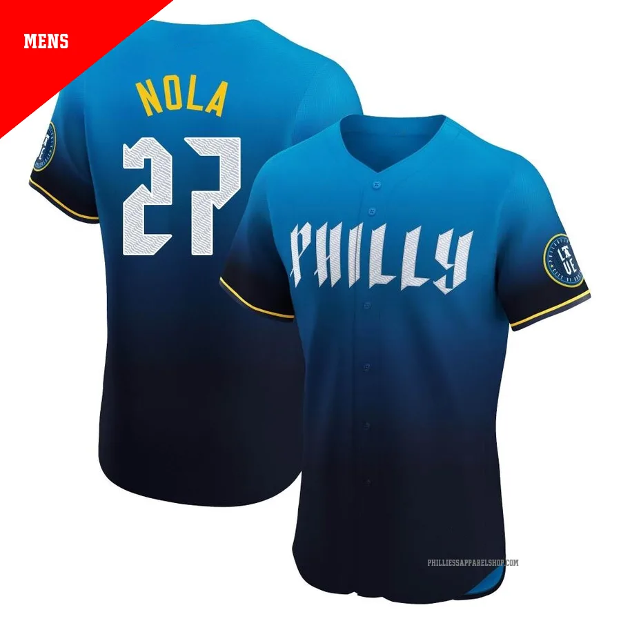 Philadelphia Phillies ＃27 Aaron Nola Men's Blue Elite 2024 City Connect Jersey