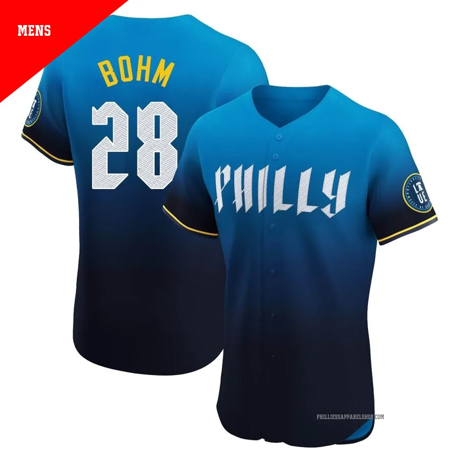 Philadelphia Phillies ＃28 Alec Bohm Men's Blue Elite 2024 City Connect Jersey
