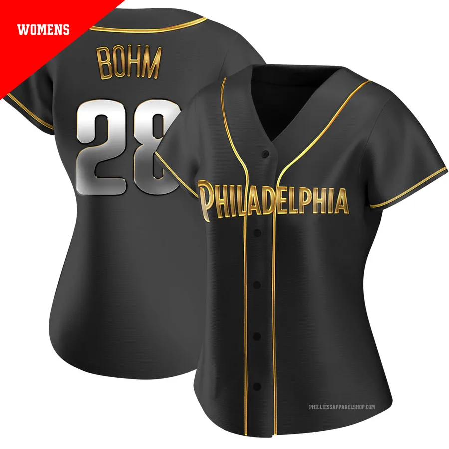 Philadelphia Phillies ＃28 Alec Bohm Women's Gold Replica Black en Alternate Jersey