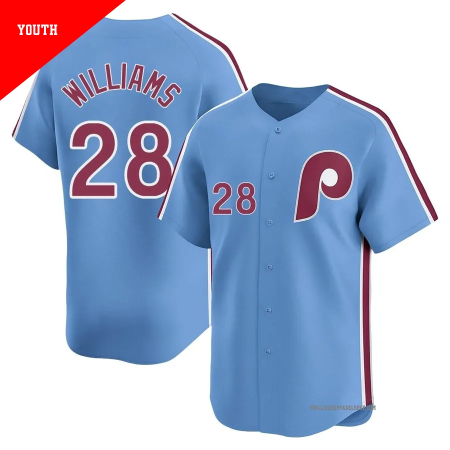 Philadelphia Phillies ＃28 Mitch Williams Youth Light Blue Limited Alternate Jersey
