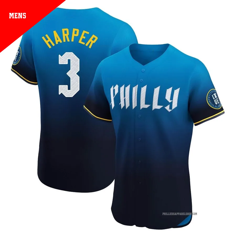 Philadelphia Phillies ＃3 Bryce Harper Men's Blue Elite 2024 City Connect Jersey
