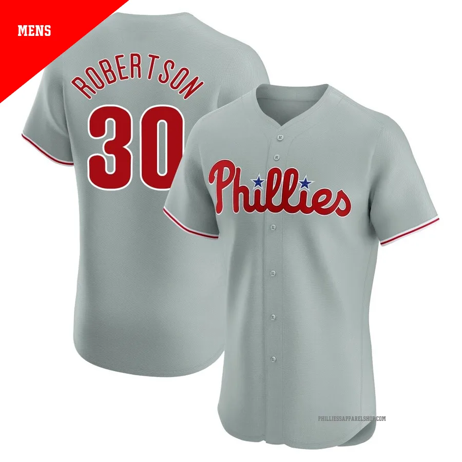 Philadelphia Phillies ＃30 David Robertson Men's Gray Elite Road Jersey
