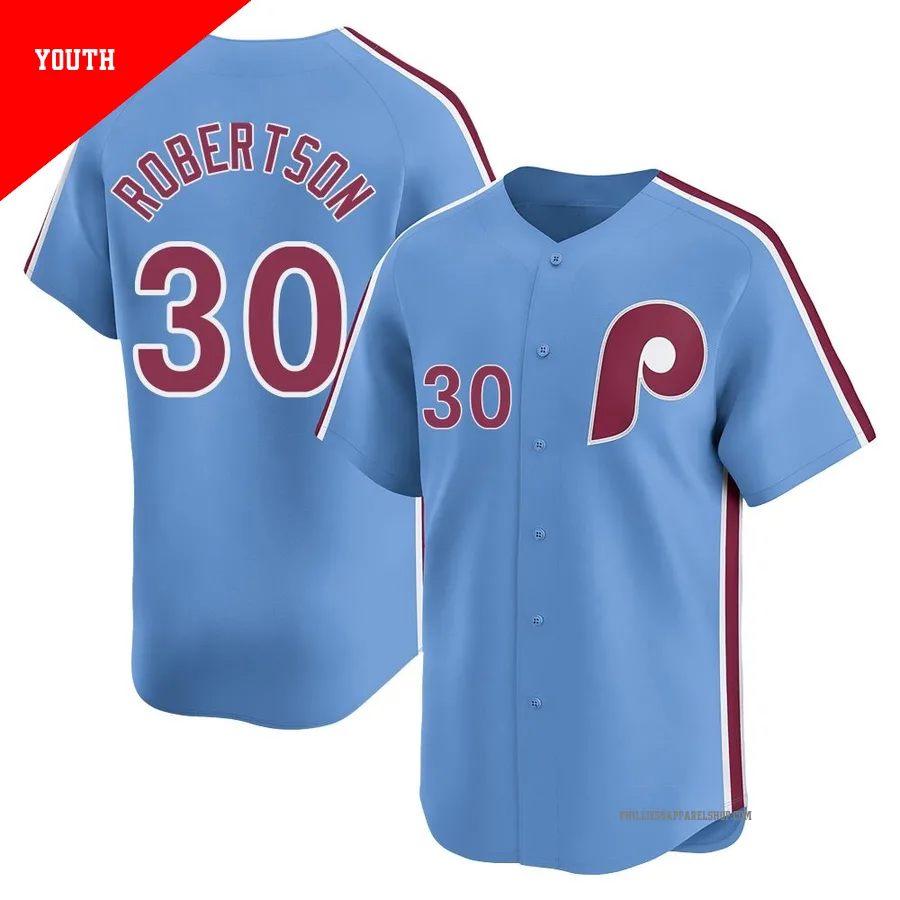 Philadelphia Phillies ＃30 David Robertson Youth Light Blue Limited Alternate Jersey