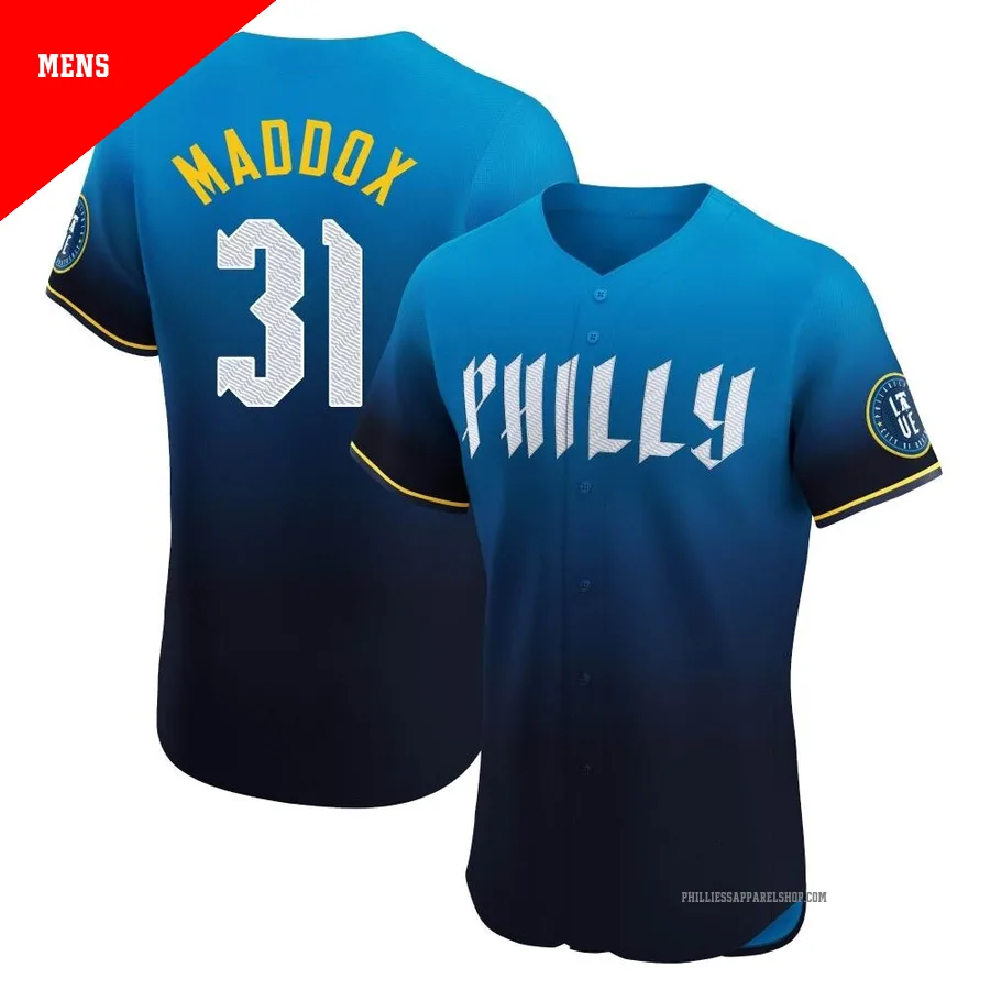 Philadelphia Phillies ＃31 Garry Maddox Men's Blue Elite 2024 City Connect Jersey