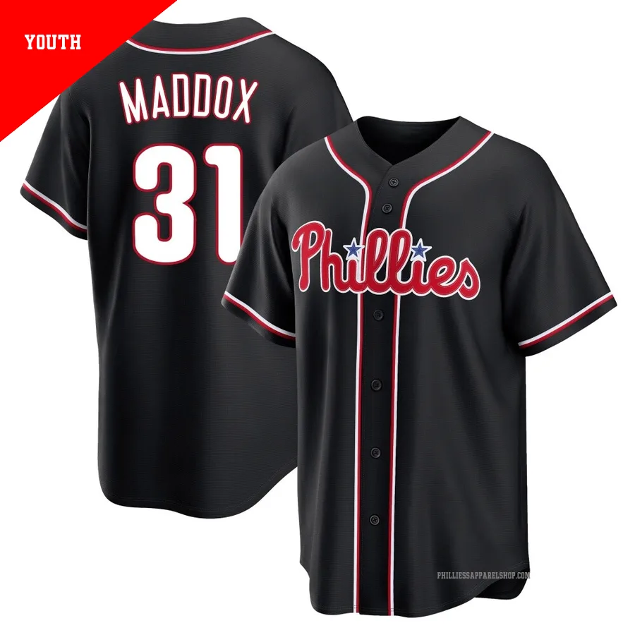 Philadelphia Phillies ＃31 Garry Maddox Youth Black Replica Fashion Out Jersey