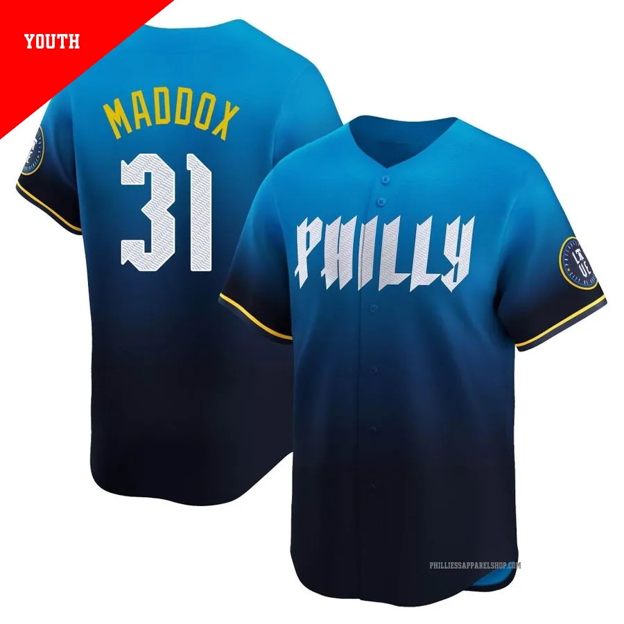 Philadelphia Phillies ＃31 Garry Maddox Youth Blue Limited 2024 City Connect Jersey