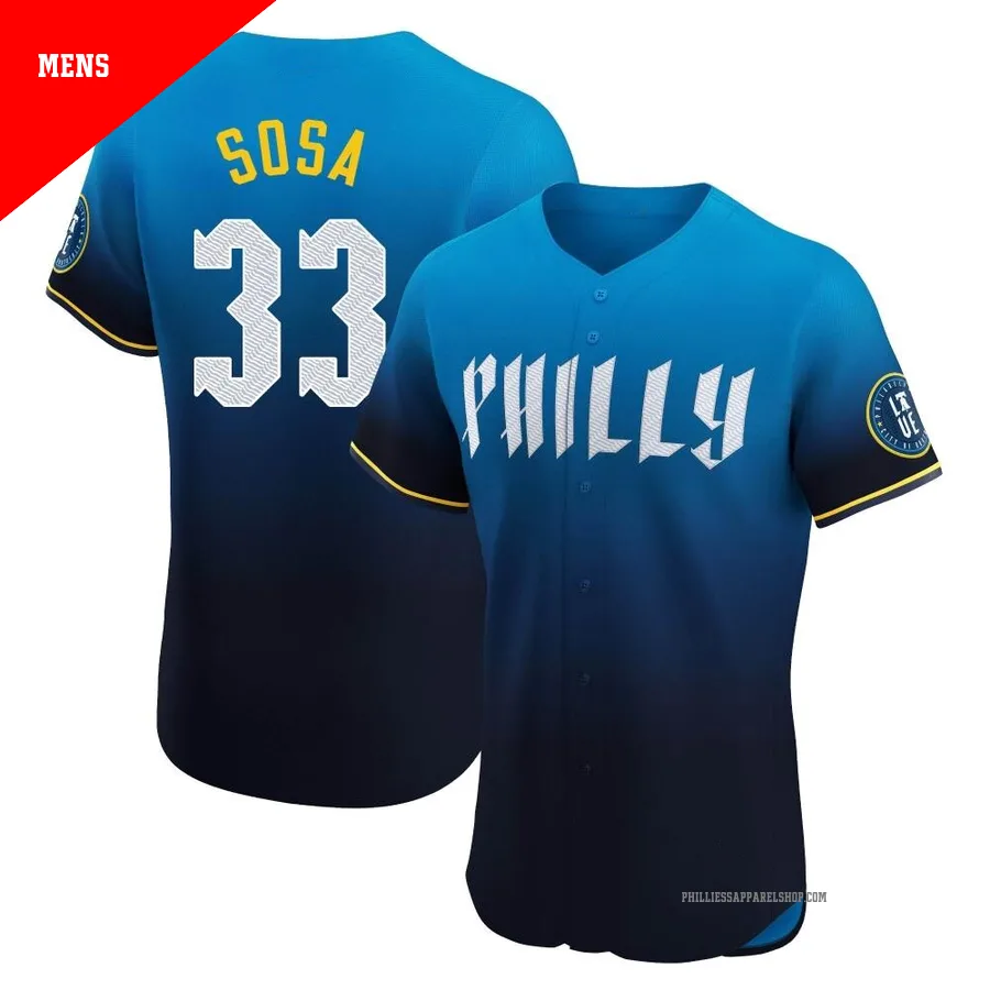 Philadelphia Phillies ＃33 Edmundo Sosa Men's Blue Elite 2024 City Connect Jersey