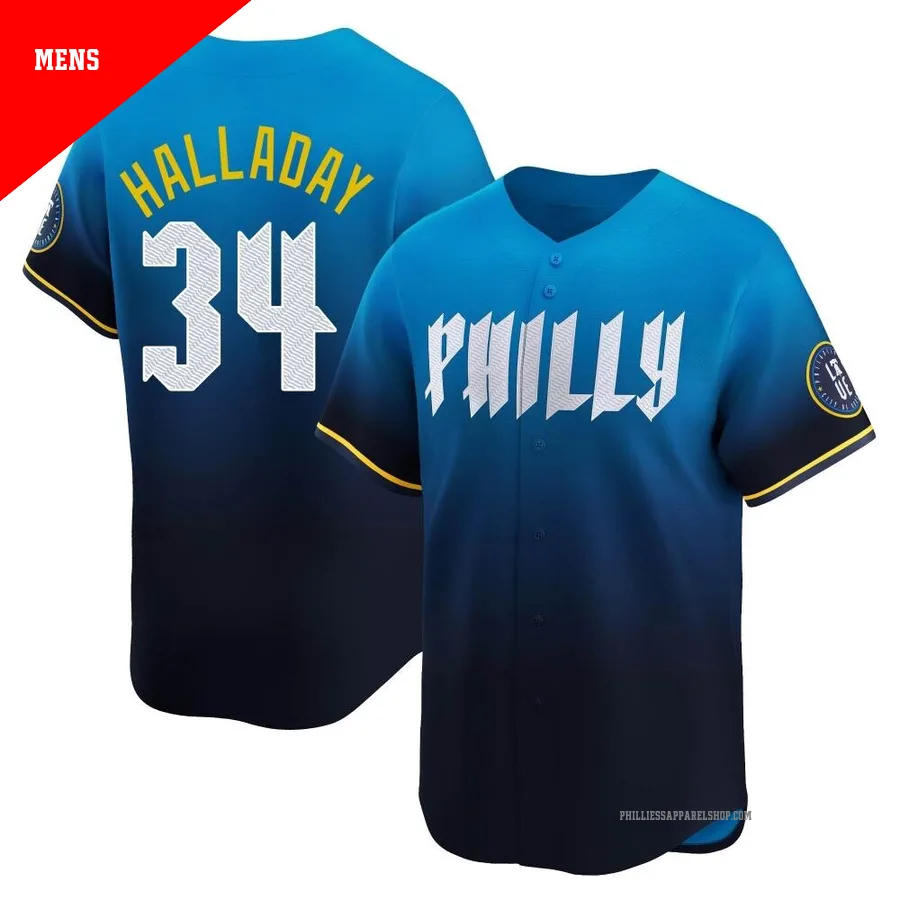 Philadelphia Phillies ＃34 Roy Halladay Men's Blue Limited 2024 City Connect Jersey