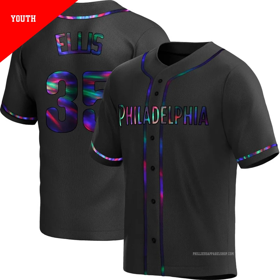 Philadelphia Phillies ＃35 Drew Ellis Youth Black Replica Holographic Alternate Jersey
