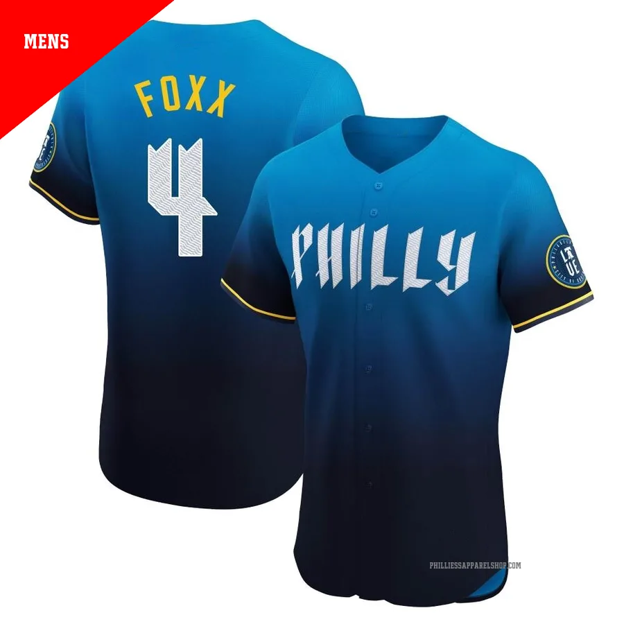 Philadelphia Phillies ＃4 Jimmy Foxx Men's Blue Elite 2024 City Connect Jersey