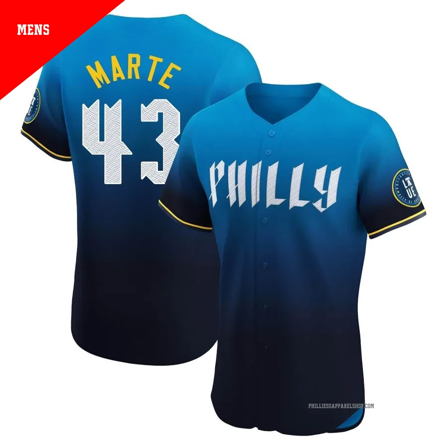 Philadelphia Phillies ＃43 Yunior Marte Men's Blue Elite 2024 City Connect Jersey