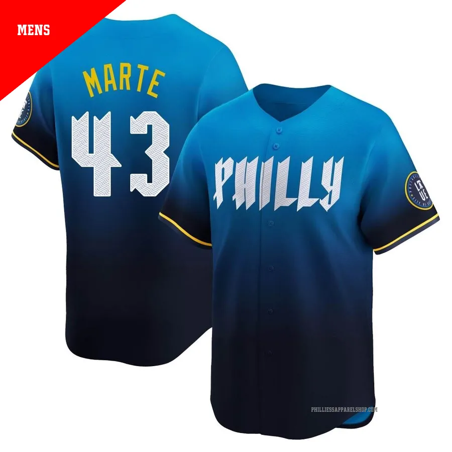 Philadelphia Phillies ＃43 Yunior Marte Men's Blue Limited 2024 City Connect Jersey