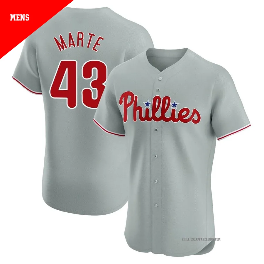 Philadelphia Phillies ＃43 Yunior Marte Men's Gray Elite Road Jersey