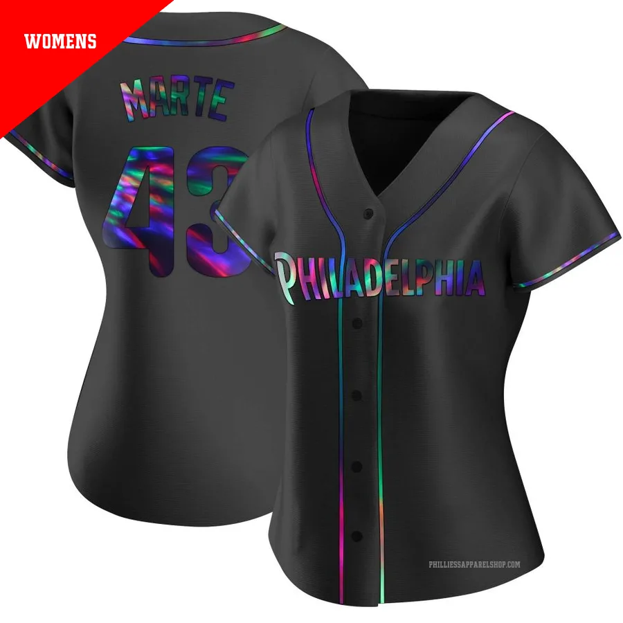 Philadelphia Phillies ＃43 Yunior Marte Women's Black Replica Holographic Alternate Jersey