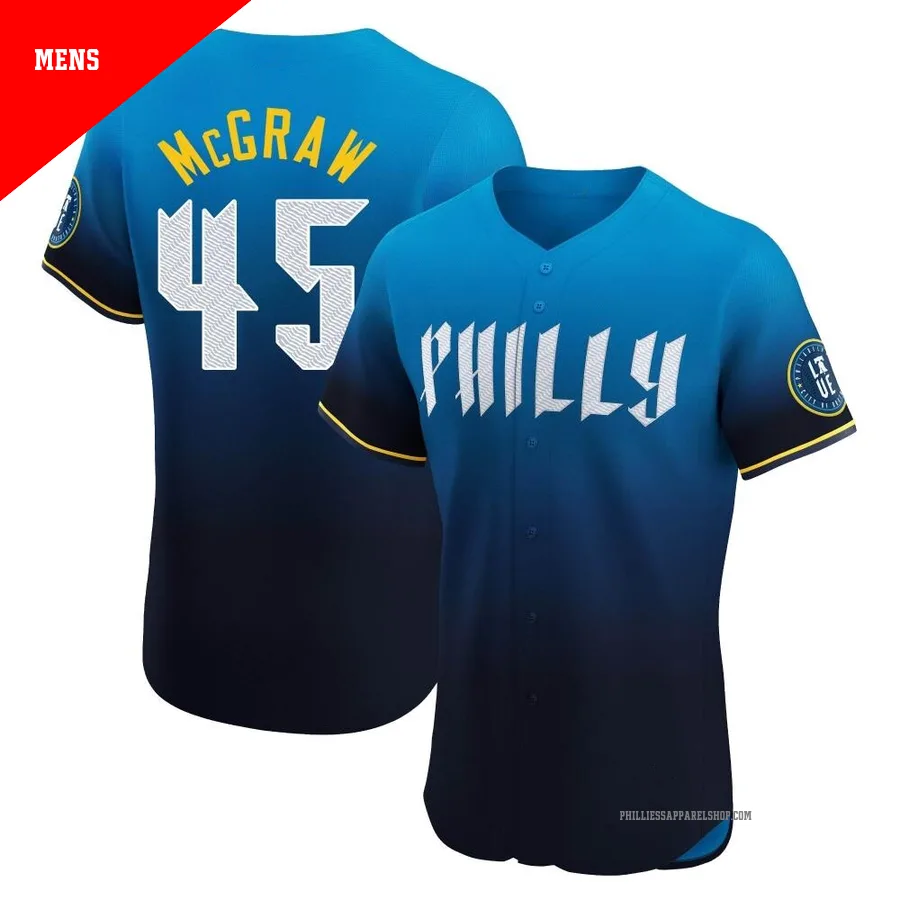 Philadelphia Phillies ＃45 Tug McGraw Men's Blue Elite 2024 City Connect Jersey