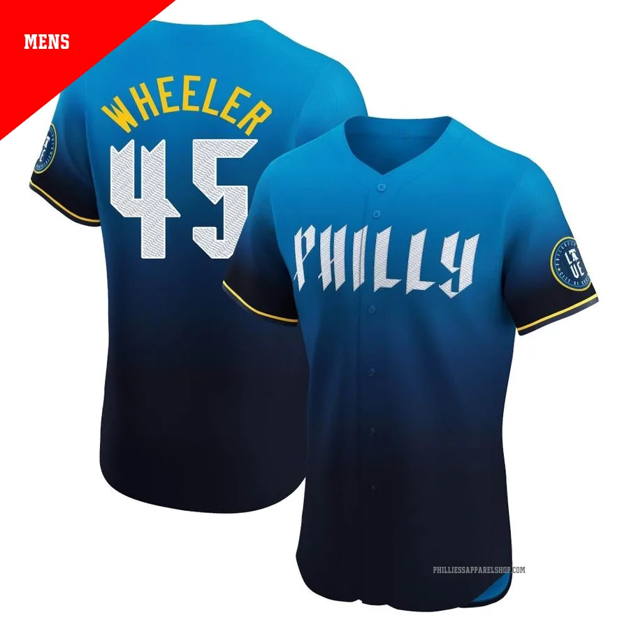 Philadelphia Phillies ＃45 Zack Wheeler Men's Blue Elite 2024 City Connect Jersey