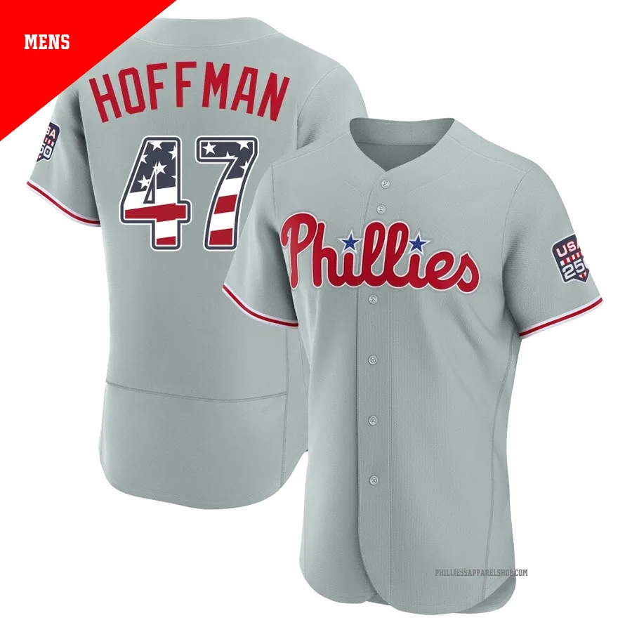 Philadelphia Phillies ＃47 Nolan Hoffman Men's Gray Authentic USA 250 Fourth Of July Road Stadium Jersey