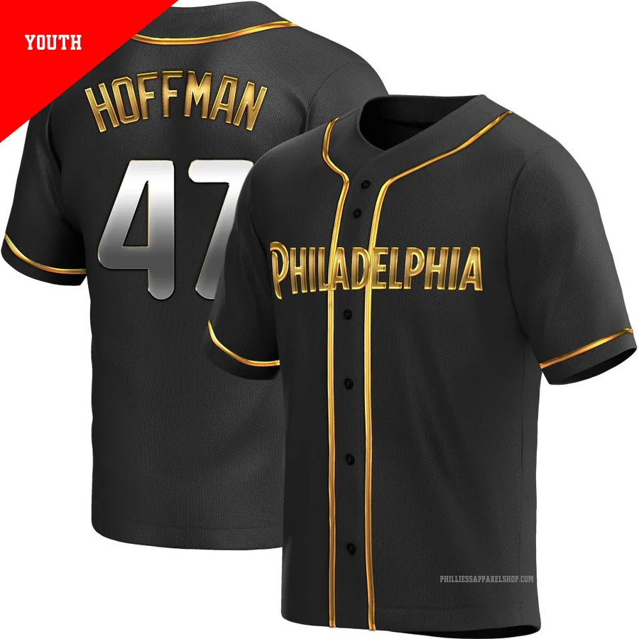 Philadelphia Phillies ＃47 Nolan Hoffman Youth Gold Replica Black en Alternate Jersey