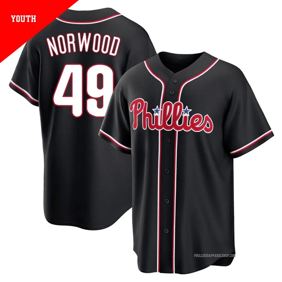 Philadelphia Phillies ＃49 James Norwood Youth Black Replica Fashion Out Jersey