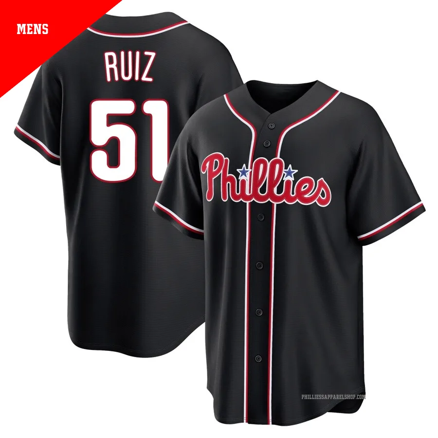 Philadelphia Phillies ＃51 Carlos Ruiz Men's Black Replica Fashion Out Jersey