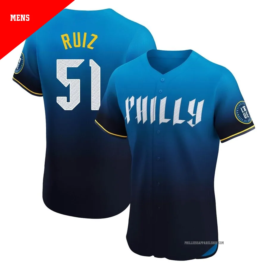 Philadelphia Phillies ＃51 Carlos Ruiz Men's Blue Elite 2024 City Connect Jersey