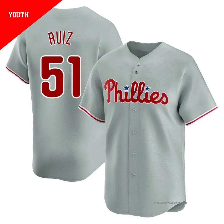 Philadelphia Phillies ＃51 Carlos Ruiz Youth Gray Limited Away Jersey